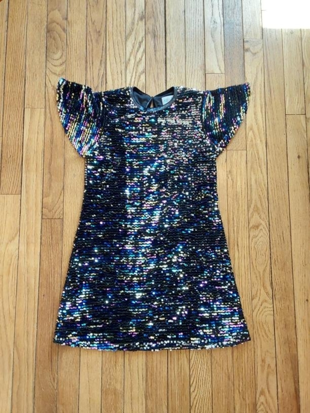 Colorful Planet Sequin Top in Black with Iridescent Sequins
